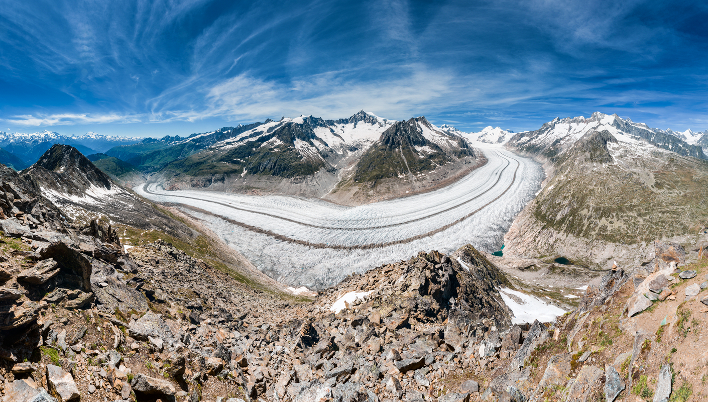 Panorama of the Aletsch glacier from Eggishorn Naturaufnahme vom Aletschgletscher im Wallis.