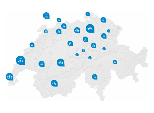 Carte de la Suisse avec le nombre d'étudiant-e-s par canton
