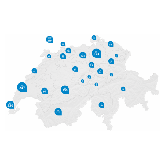 Carte de la Suisse avec le nombre d'étudiant-e-s par canton